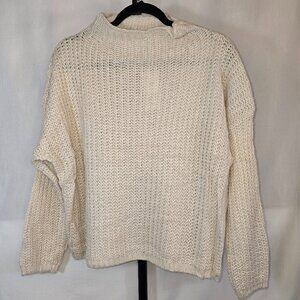 Off White Loose Fitting Crochet Sweater